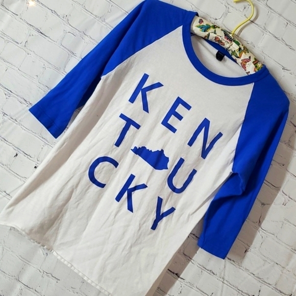 Kentucky Wildcats UK Navy Blue Baseball Quarter Sleeve Oversized Top Womens XS - Picture 4 of 13